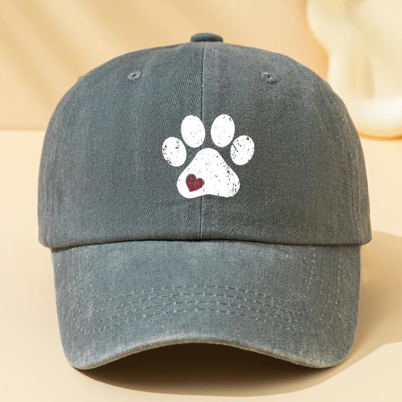 Unisex retro washed baseball cap with cartoon dog paw print truck driver hat suitable for outdoor camping travel