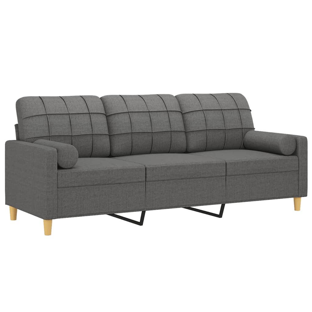 Vidaxl 3-Seater Sofa With Cushions, Dark Grey, 180 Cm, Fabric