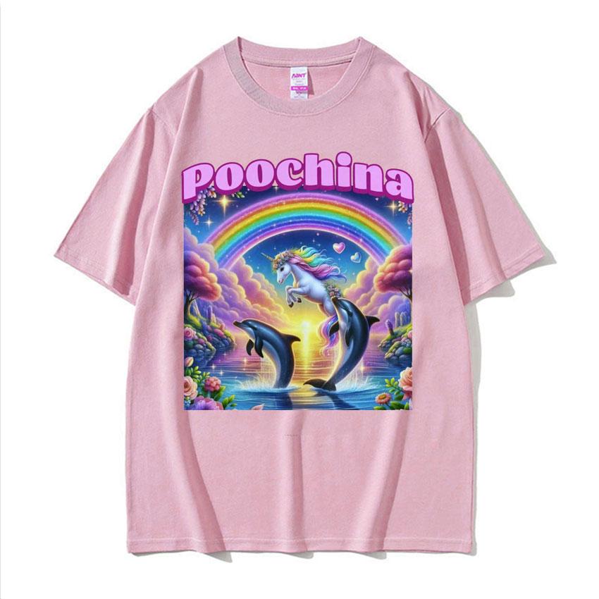 Poochina Brain Rot Ironic Funny Meme Tee Shirt for Men Harajuku Hip Hop Streetwear Tshirt Unisex Oversized 100 Cotton T Shirt