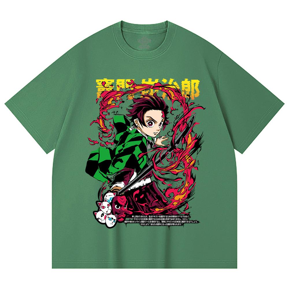 230 Gsm 100% Cotton Demon Slayer V19 Tanjiro Print Unisex Heavy Cotton T Shirt