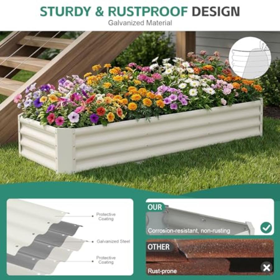 Galvanized Raised Garden Bed 6x2x1ft 2Packs Metal Garden Planter Box Outdoor Steel Raised Bed Kit with Bracing Rods Gloves for