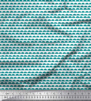 Green Japan Crepe Satin Fabric Semi Circle With Stripe Print Fabric by the Metre 42 Inch