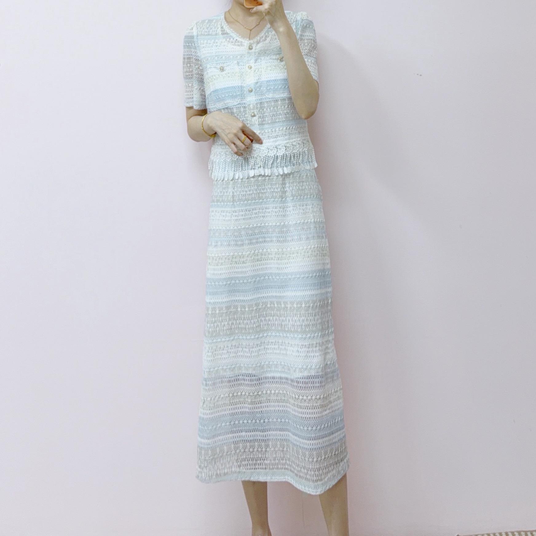 

Summer 2026 Stylish Patchwork Short-Sleeve Midi Dress XL (59-64 kg) синий