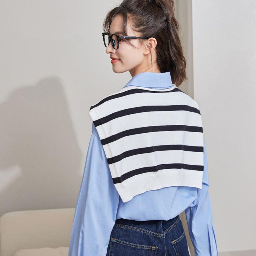 Cloak Knitted Shawl Wraps Fake Collar Wraps Elegant Stripe Scarf  Clothes Decoration