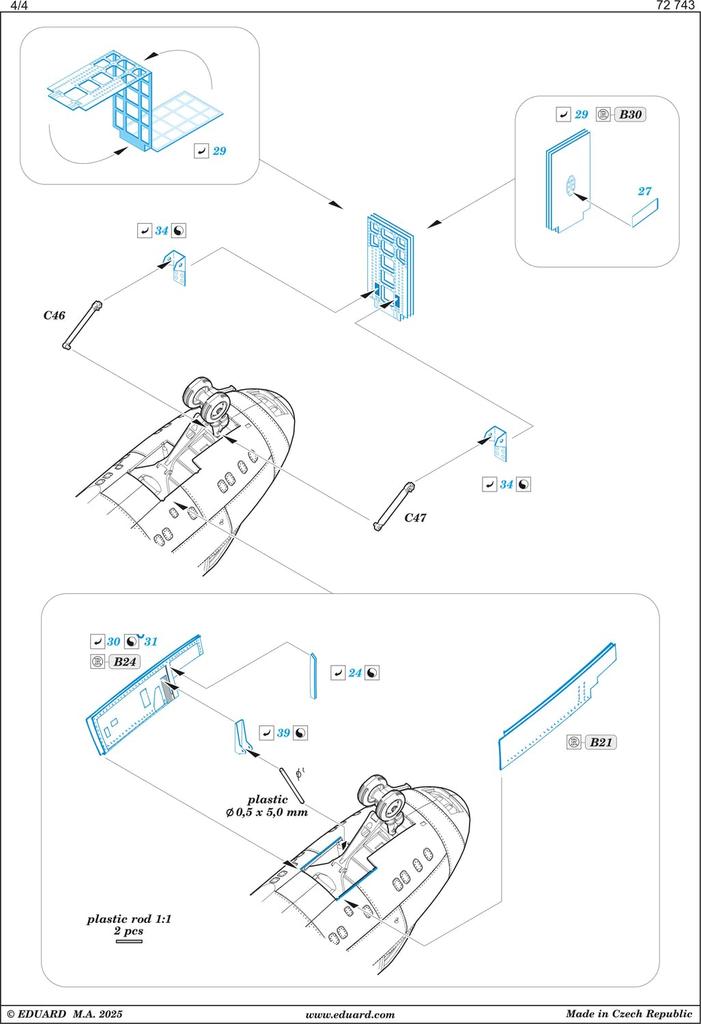 Eduard 1/72 E-2C/C+ Landing Gear Etching Parts (for Eleair) Plastic Model Kit Parts EDU72743 (Airplane)