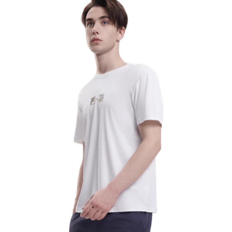 Fila 2023 New Summer Casual Solid Color Versatile Knit Short Sleeve T-Shirt Men Tops White F11M338101FWT