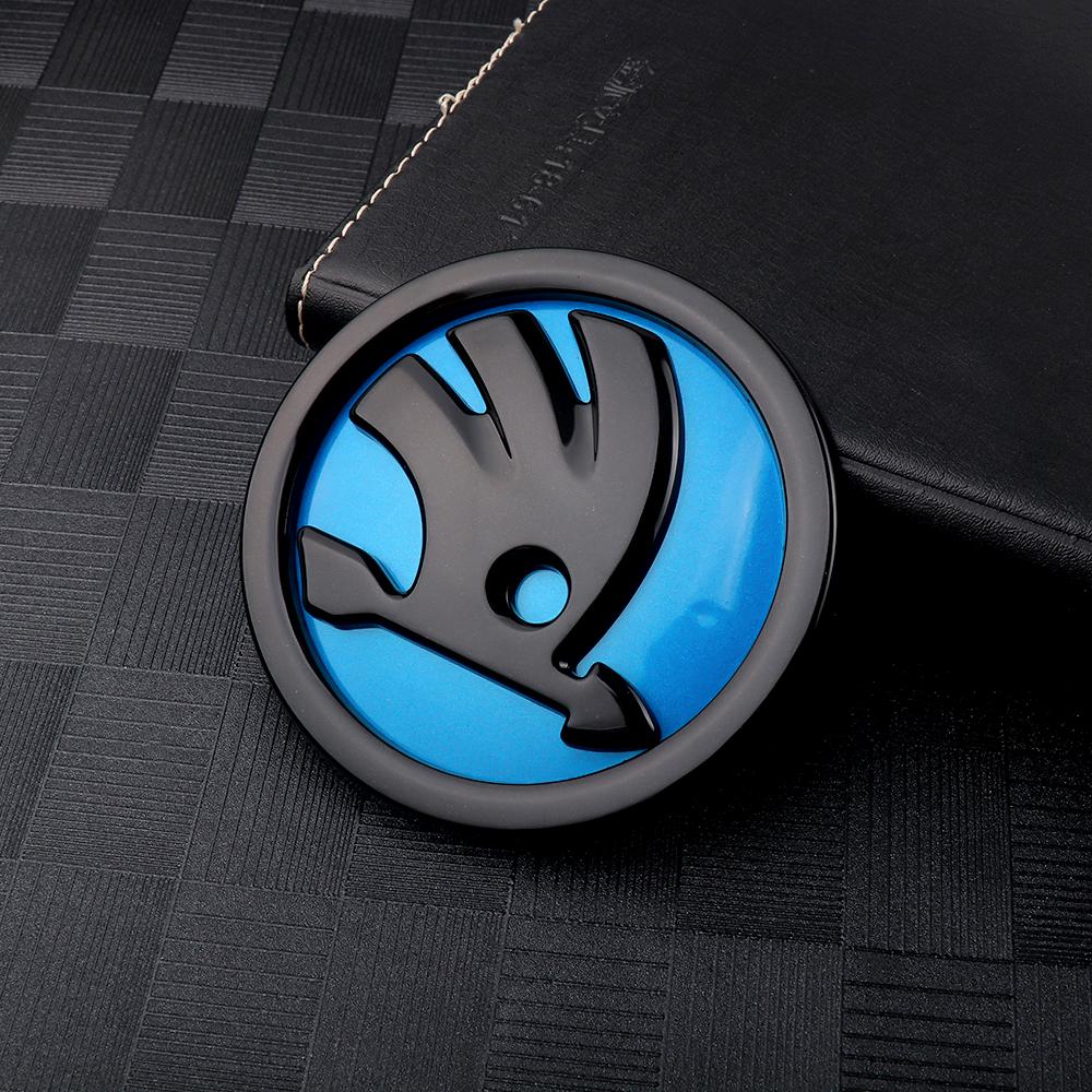 AHUQ1 80/90mm Car Front Rear Custom Emblem Stickers Accessory For Skoda Octavia Fabia Rapid Superb Yeti Enyaq Kodiaq Kamiq Karoq Scala