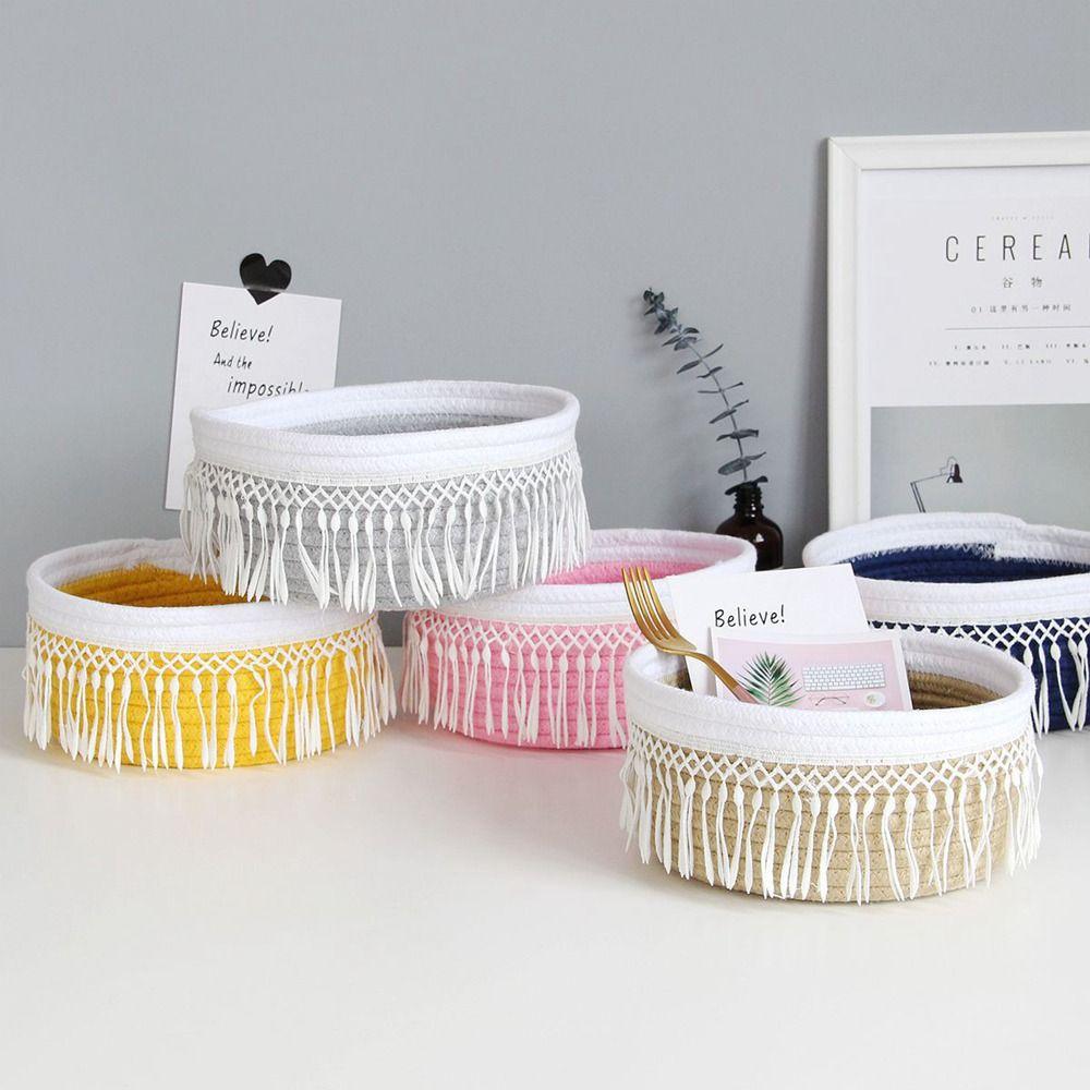 

Round Tassel Cotton Rope Woven Basket Nordic Style Sundries Storage Box Cosmetics