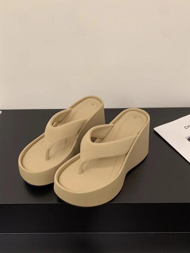 Women Wedge Clip Toe Flip Flops  Summer Chunky Platform Beach Sandals Ladies Thick Sole High Heeled Slippers Slides