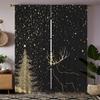 Golden Christmas Tree Elk Print Curtains Pole Bag Decorations Home Room Curtain Polyester