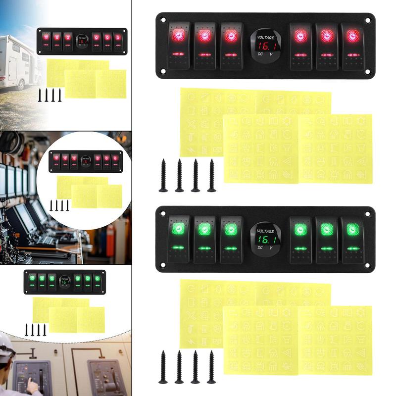6 Gang Rocker Switch Panel, Voltmeter Premium Waterproof High Performance Versatile Voltage Display for Boats, SUV Cars,