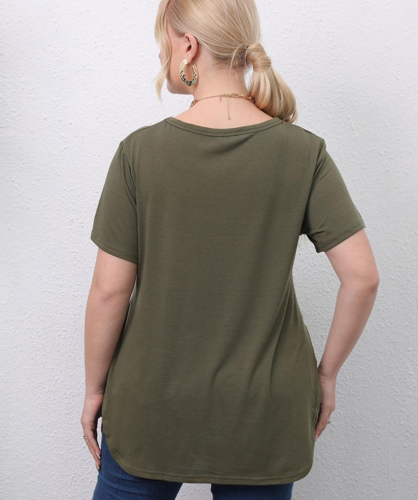 Dámský ležérní jednoduchý top s kulatým výstřihem a krátkým rukávem s rozparkem, pohodlné dámské oblečení