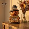 Home Entrance Autumn Decor Fall Scarecrow Figurine, Wooden Pumpkin Statue, Rustic Versatile Festival Soft Furnishings Harvest Tabletop Decoration for