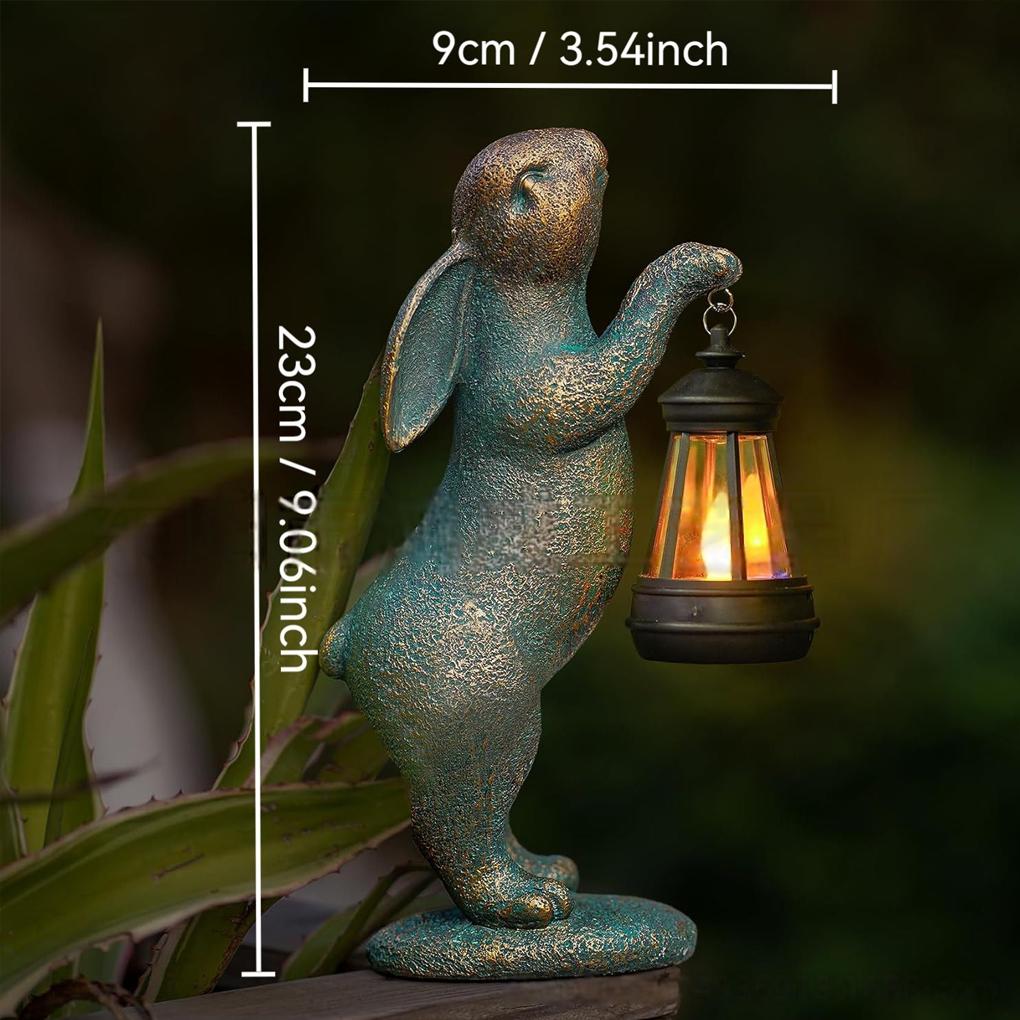 Solar Bunny Statue Garden Decor with LED Solar Lantern Resin Animal Sculpture Figurine Outdoor Decoration for Garden Courtyard