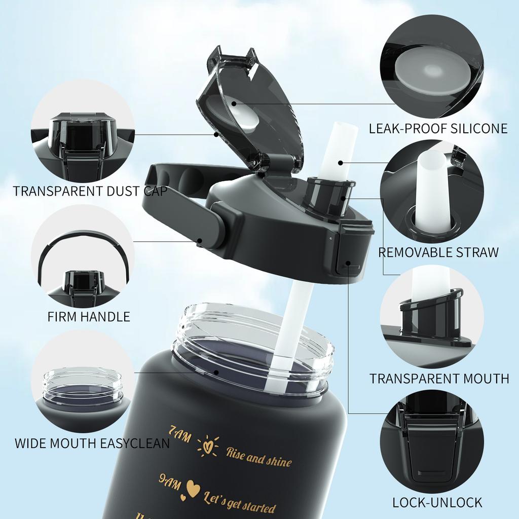 Large Capacity Sports Water Bottle With Straw Portable Handle Heat-resistant Outdoor Frosted Plastic Gradient Color Space Kettle