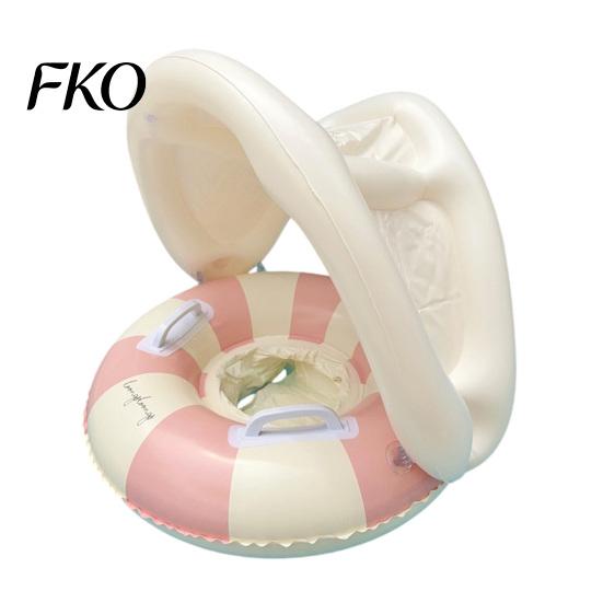Lightweight Swim Ring Baby with Detachable Canopy, Inflatable Striped Pool Float Seat Swimming Handle, Sun Protection for Toddlers Indoor розовый