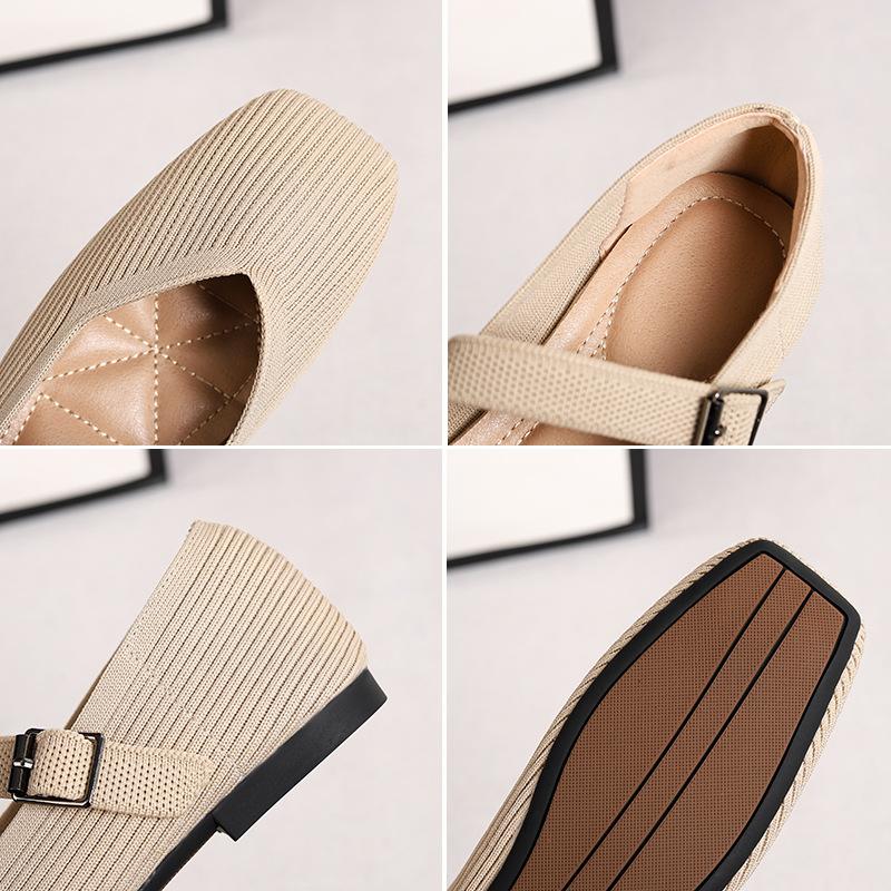Women's Square Toe Mary Jane Flats Casual Ballet Shoes Walking Shoes with Adjustable Strap Slip On Comfortable Work Flats Soft Dressy Shoes for Women