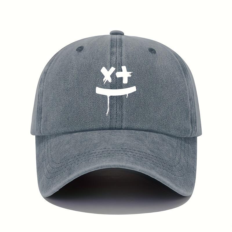 Baseball cap with joyful smiley face print, adjustable sun protection headband, creative print for men and women