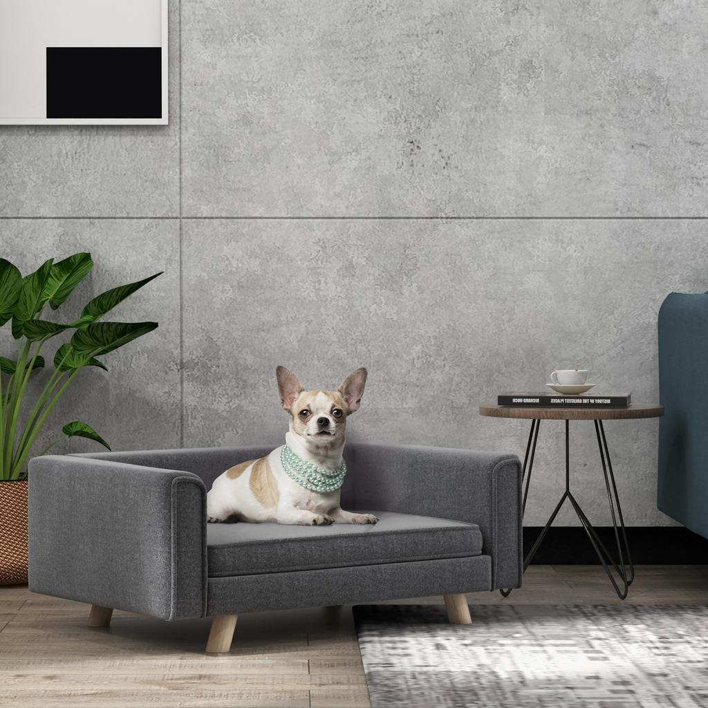 Elevated Dog Sofa Bed, with Cushion, for Medium and Small Dogs, Grey