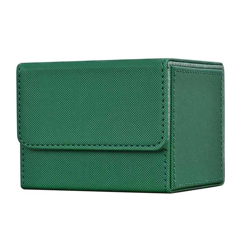 Kortlekslåda, kortförvaringslåda med plats för 100 kort med enkel sleeve, kortleksfodral i PU-läder med stark magnet för TCG-kort