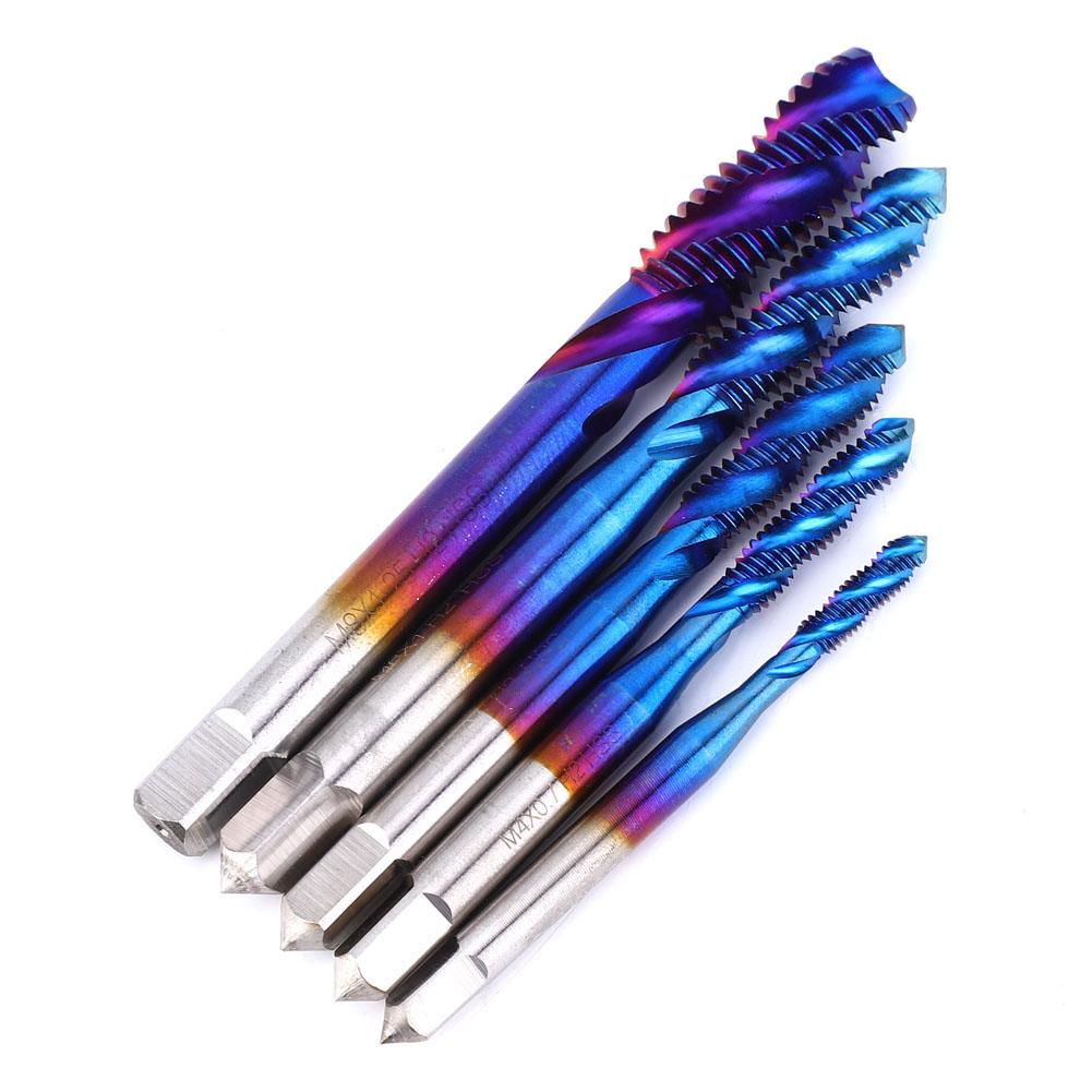 5Pcs Screw Thread Tap Blue Coated High Speed Steel Tapping Drill Bit for Machine Tool