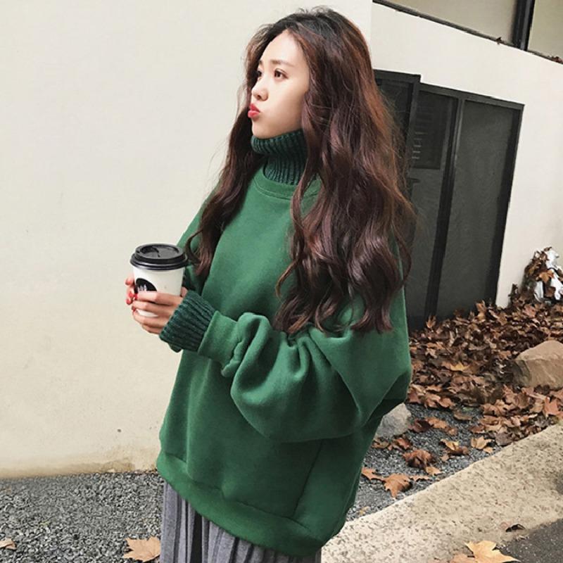 

Осень Зима Высокий Воротник Ложный Двойка Вязаный Пэчворк Толстовка Женская Свободная Повседневная Вельветовый Пуловер Топ M зелёный