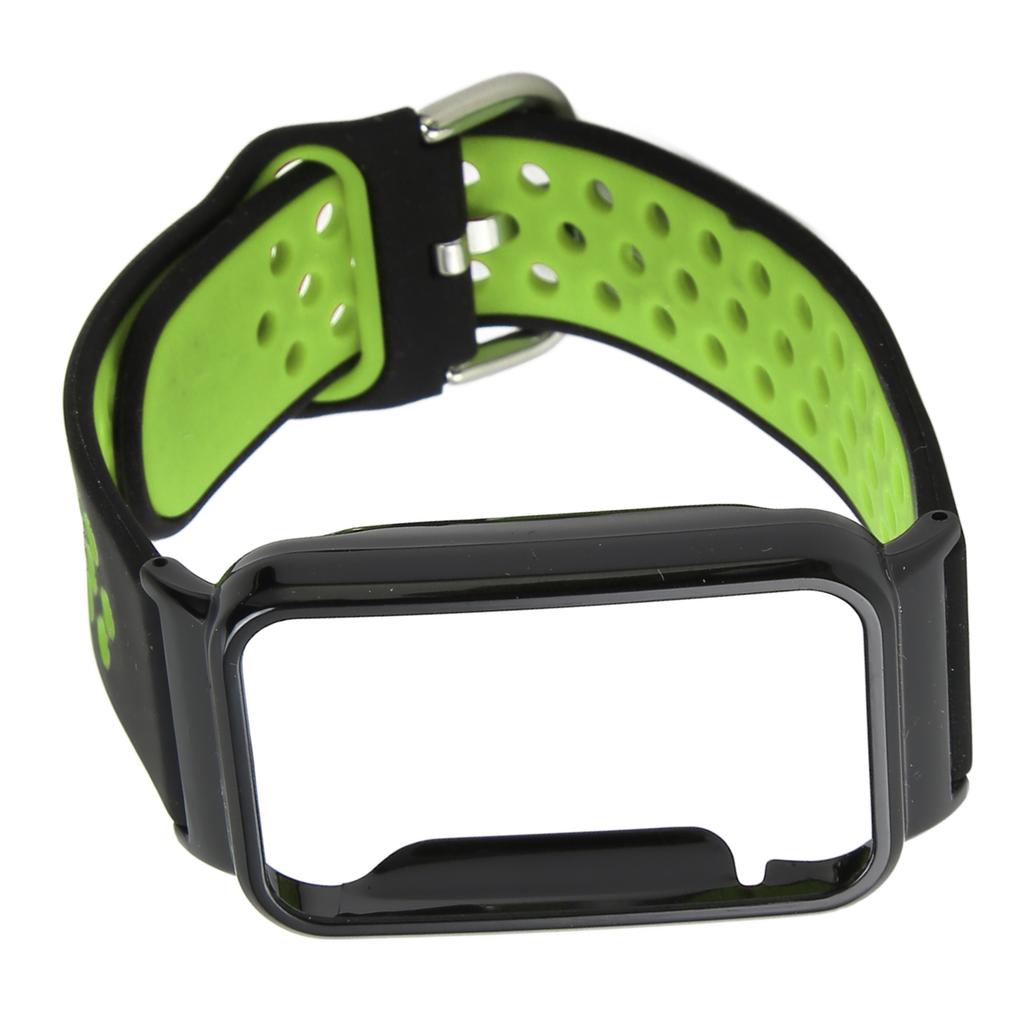 Breathable Silicone Watch Strap Band with Protective Bumper Case Accessory Fit for Mi Band 7 Pro Black Red and Black