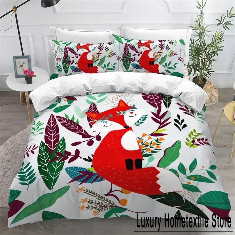 

Детский мультяшный лис пододеяльник из микрофибры комплект постельного белья с милой тематикой животных одеяло покрывало King для детей взрослых девочек декор спальни 70x133cm 2pcs
