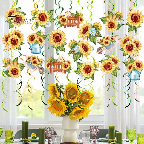 18Pcs Sunflower Hanging Swirls Decorations Sunflower Foil Swirls Ceiling Wall Decor for Birthday Party Wedding Baby Shower