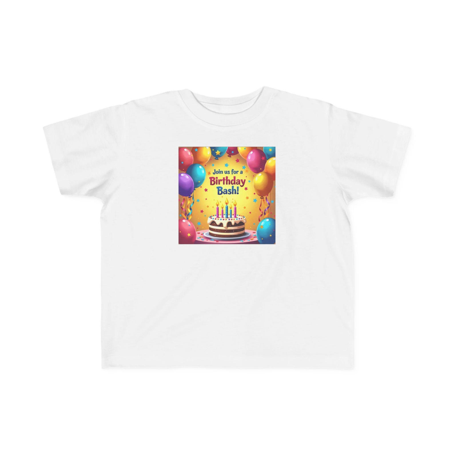Birthday Bash Cake and Balloons Toddler Tee | Colorful Kids Party Shirt 120