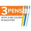 BIC retractable ballpoint pen with ink and comfortable wide assorted 4-color long-lasting barrel, 3-pack inks.