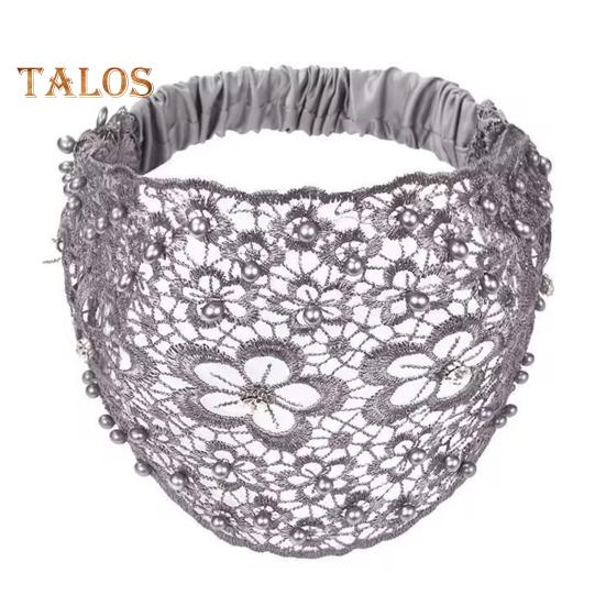 

Женская повязка на голову с цветочным узором, блестящие стразы, искусственный жемчуг, резинка для волос, высокая эластичная широкая резинка для волос серый