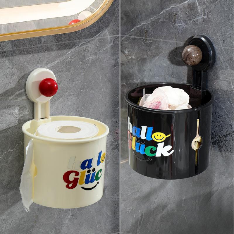 Multi Functional Wall Mounted Suction Cup Toilet Tissue Non Punching Storage Bucket