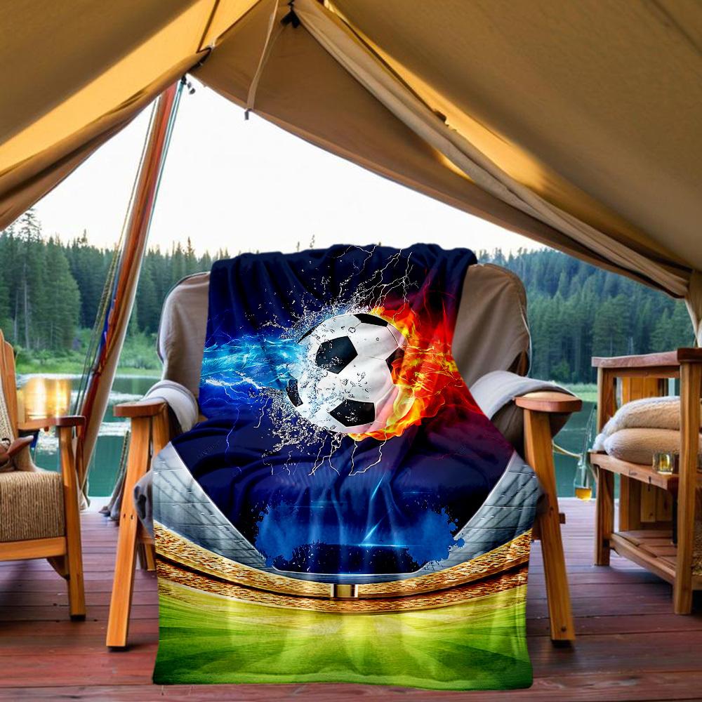 1pc Soccer Ball Fire Outdoor Blanket Lightweight Flannel, Soft & Warm, All-Season Use for Sofa, Outdoor, Camping, Living Room, Office089
