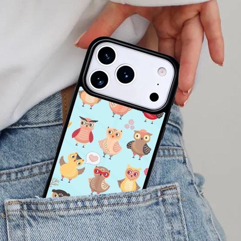 Cartoon Owl Collage Phone Case for iPhone 16e 15 14 13 12 17 Pro Max Plus Air 17pro Cover Coque