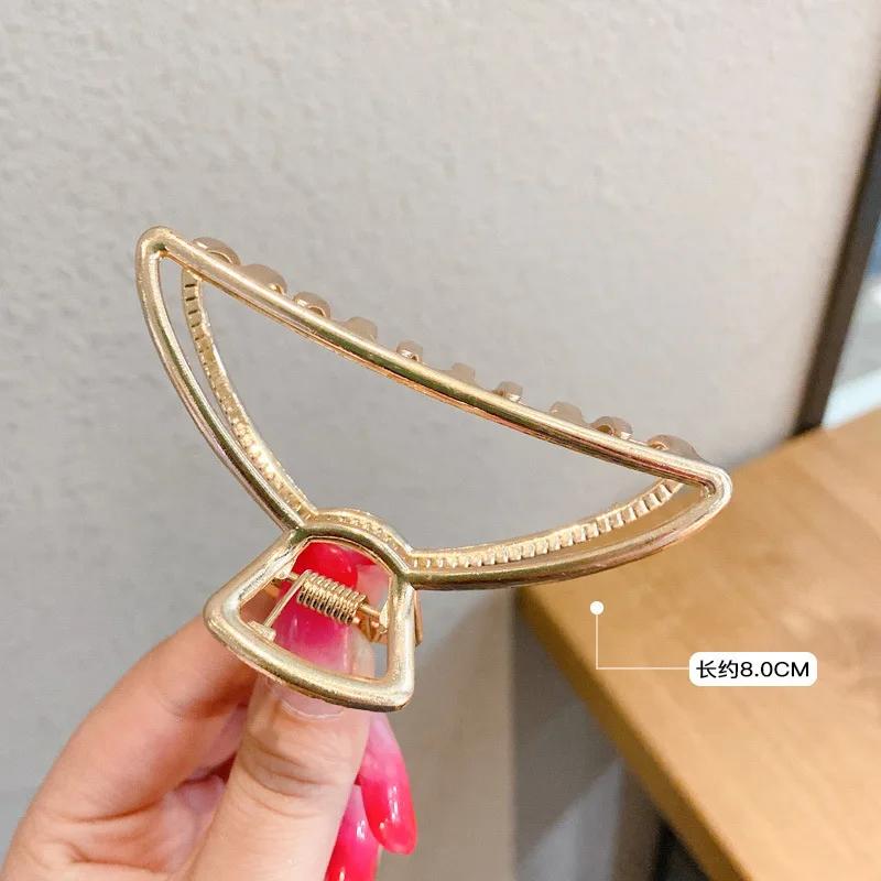 ncmama Fashion Metal Pearl Hair Claw For Women Gold Color Crab Hair Clip Girls Elegant Geometric Hairpin Korean Hair Accessories