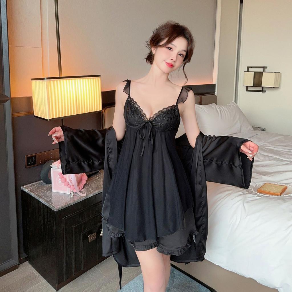 Sexy Pyjamas Damen Eis Seide Neue Modelle mit Brustpolstern, Trägern, Pyjamas, Schöner Rücken Netz Spitze, Reiner Verlangensstil Loungewear