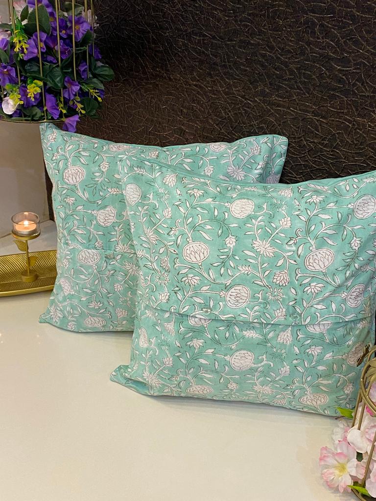Pair of Handblock Printed Cushion Covers- 16*16 Inches (Copy)