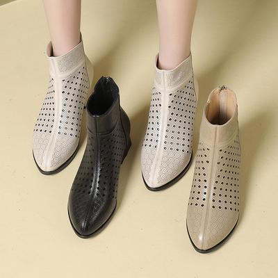 GKTINOO Enkellaarzen Rits Schoenen Uitgesneden Dames Hoge Hakken Ronde Neuzen Echt Leer Zomerschoenen
