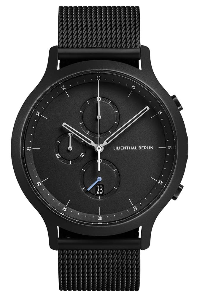 Lilianthal Berlin Men's Chronograph Watch with Date Display, Made In Germany, Model C01-102-B023C, Black