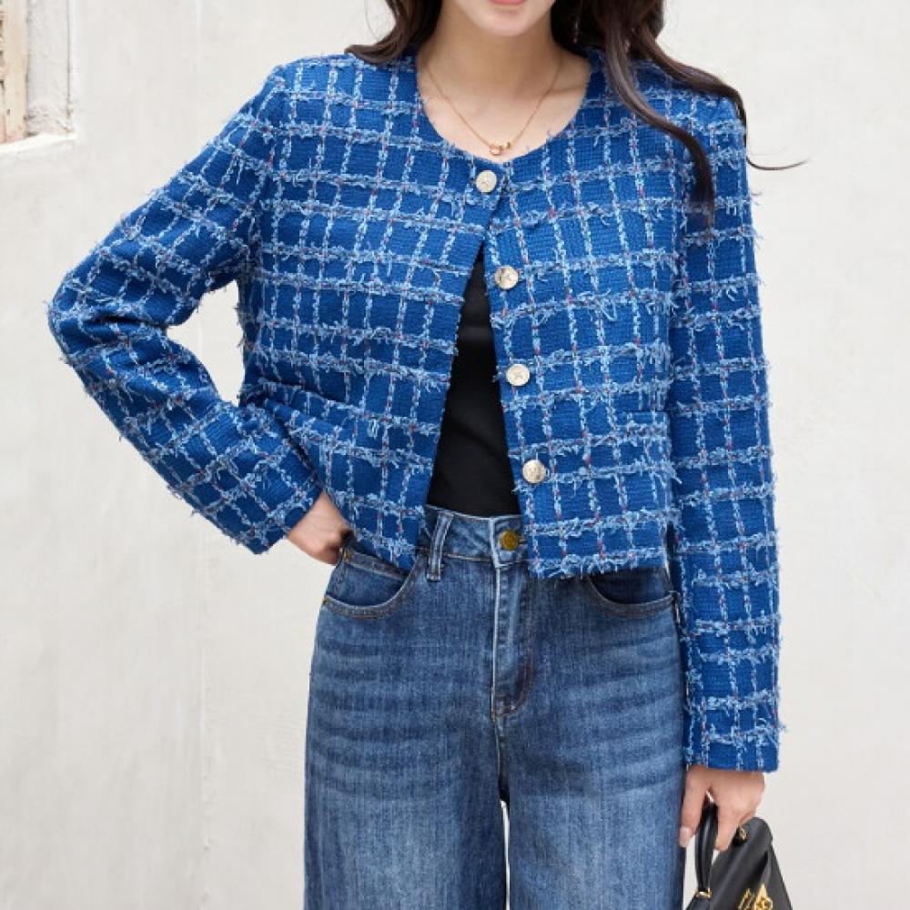 Morris Coming Home Check Fringe Cropped Jacket M2510jk619c