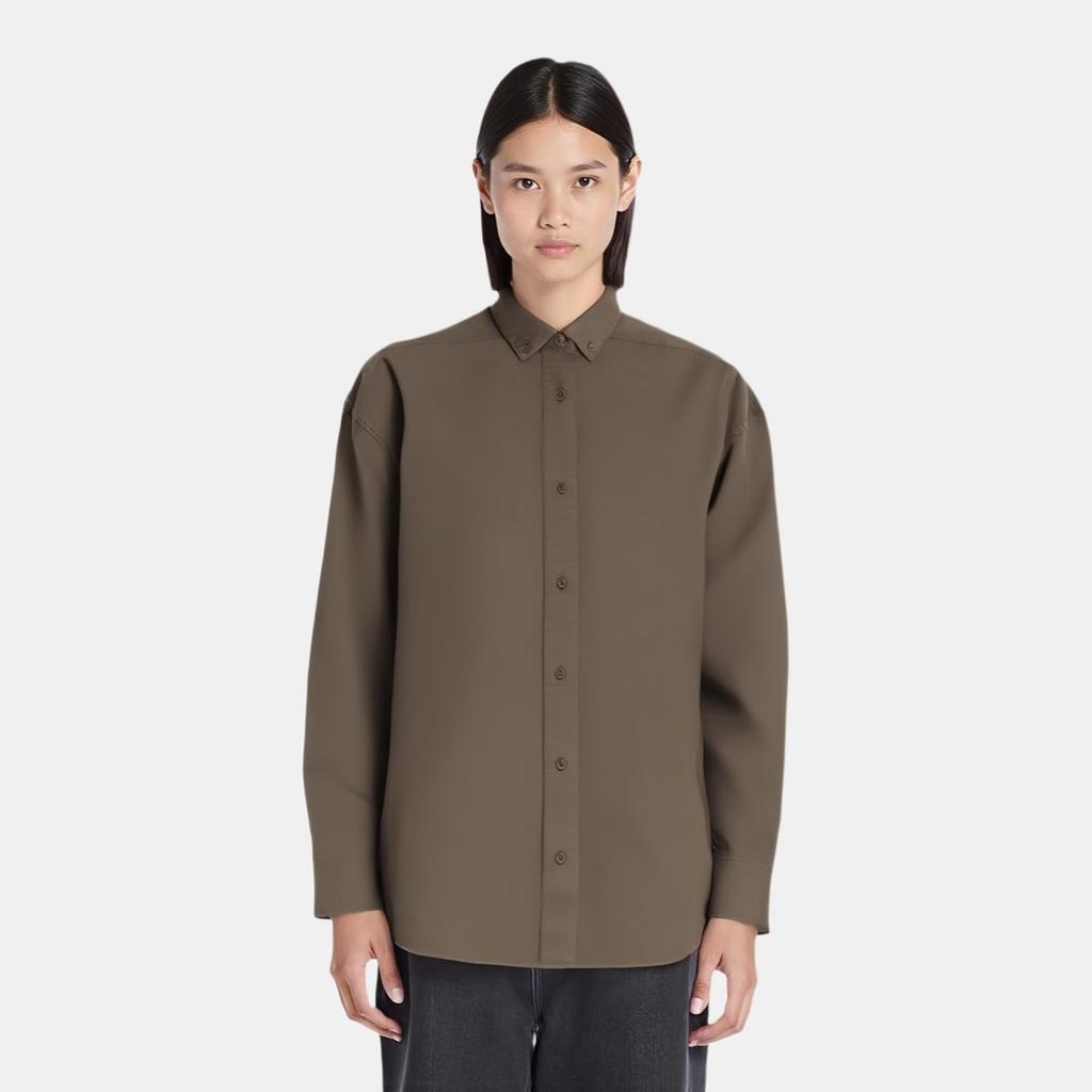 Fear of God Essentials FW22 Long Sleeve Oxford Shirt Women Tops Wood-Brown FOG-FW22-611