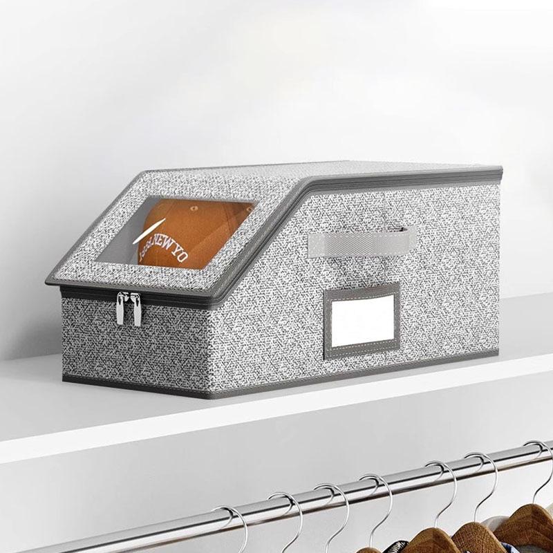 Large-Capacity Foldable Hat Storage Box with Lid & Zippered Dustproof Design