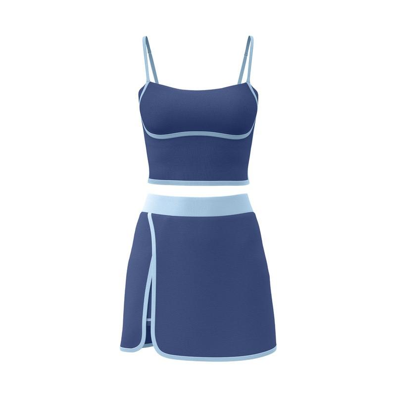 Womens High-Elastic Sport Set With Built-in Bra Skort Running Yoga Fitness Outdoor Activities