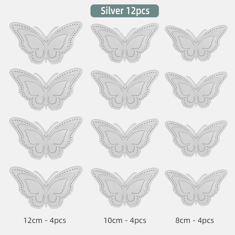 12Pcs/set Three Layers 3D Butterfly Wall Sticker for Home Party Wedding Decoration Modern Wall Art Living Room Decoration