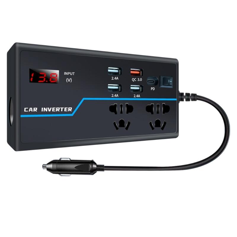 Portable Car Inverter Converts 12V/24V  to 110V/220V  with Voltages Display Compact Vehicle Inverter Simple Operate 1