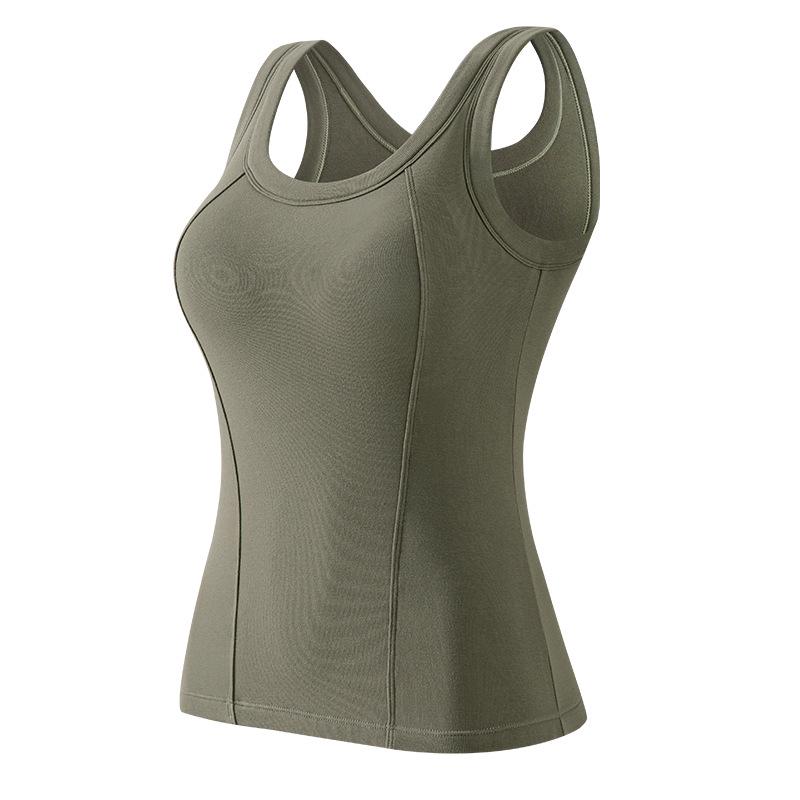 Women's Fleece-Lined Sleeveless Vest with Chest Pads - Seamless Slimming Base Layer for Autumn/Winter