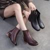 Botas de Tacón Grueso de Punta Cuadrada Versátiles de Cuero Genuino Botines para Desplazamiento Zapatos de Mujer