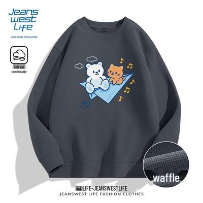 JEANSWEST LIFE Men's Cartoon Print Round Neck Sweatshirt