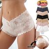 3Pcs Sexy Underwear for Women V-Waist Shorts Women' S Underwear Lightweight Soft Lace High Waist Panties